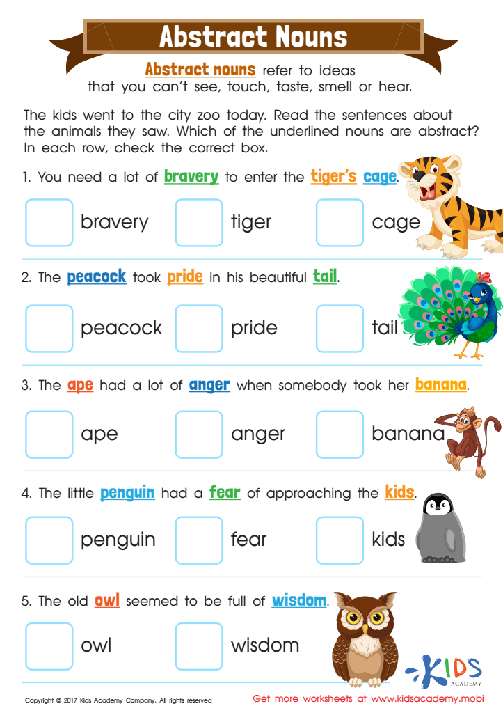 Abstract and Concrete Nouns 3rd Grade Noun Worksheet Worksheets Library