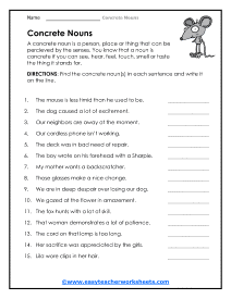 Abstract And Concrete Nouns Worksheets | Nouns worksheet, Abstract ...