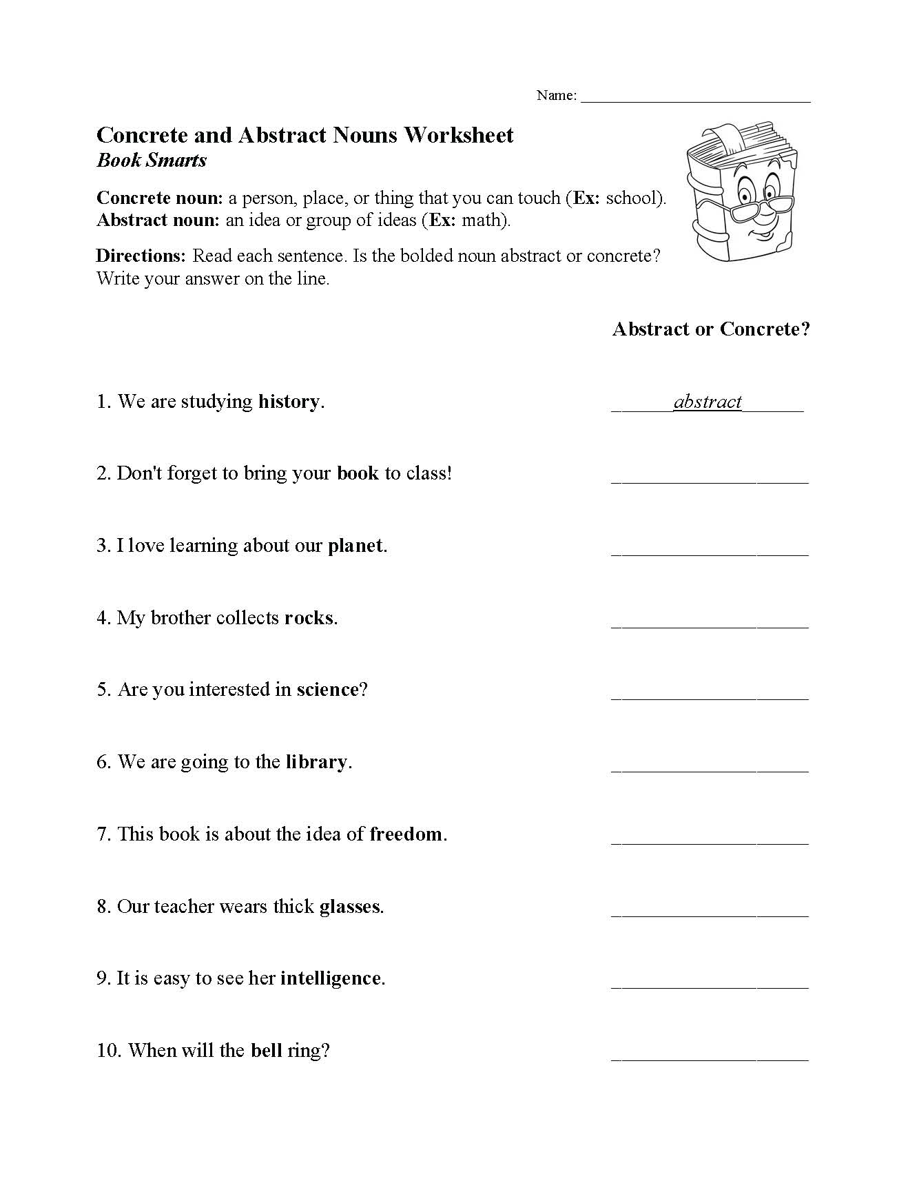 abstract concrete nouns worksheet