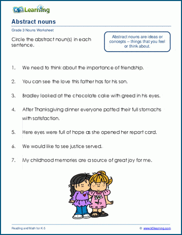 Abstract nouns worksheet | Worsheets library