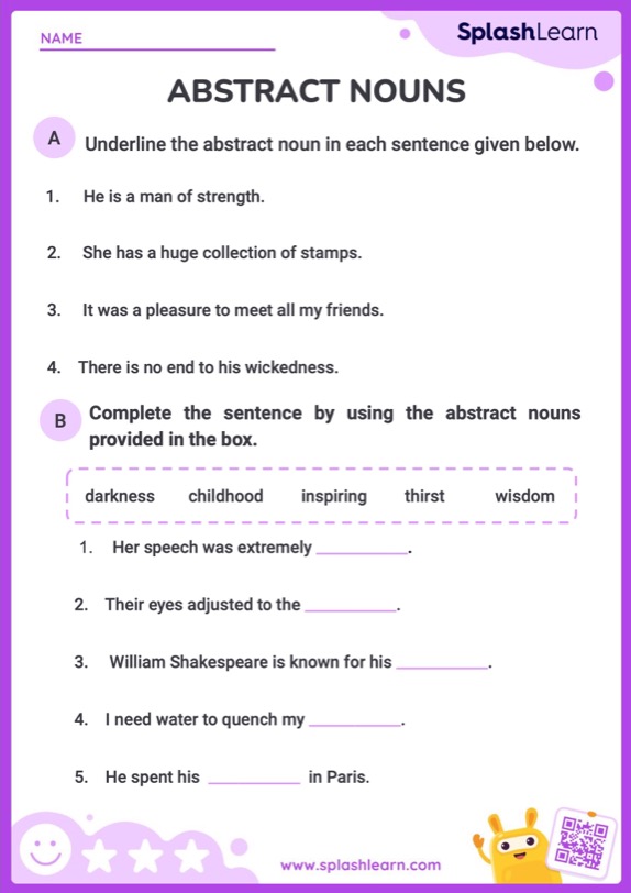 Spot and Use Abstract Nouns - ELA Worksheets - SplashLearn