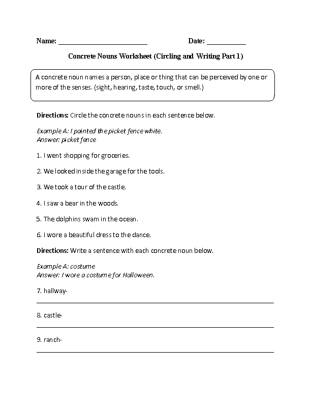 abstract noun worksheet 3rd grade