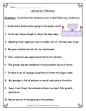 abstract nouns worksheet 3rd grade