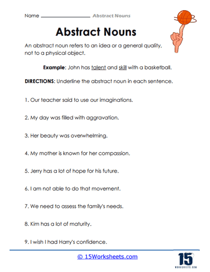 abstract nouns worksheet for grade 3