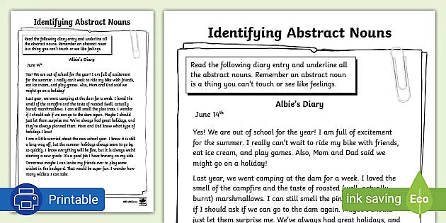 abstract nouns worksheet grade 3