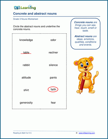 Concrete or abstract nouns worksheet | Worsheets library