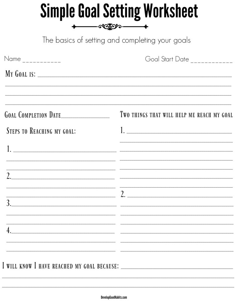 academic goal setting worksheet