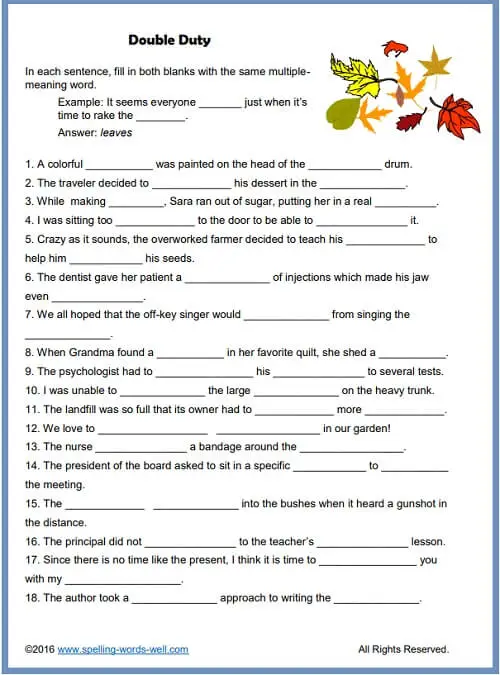 Sixth Grade Vocabulary Worksheets