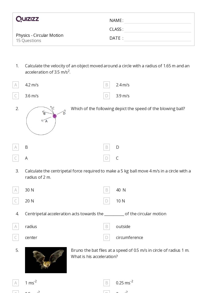 50+ centripetal acceleration worksheets on Quizizz | Free &  Printable