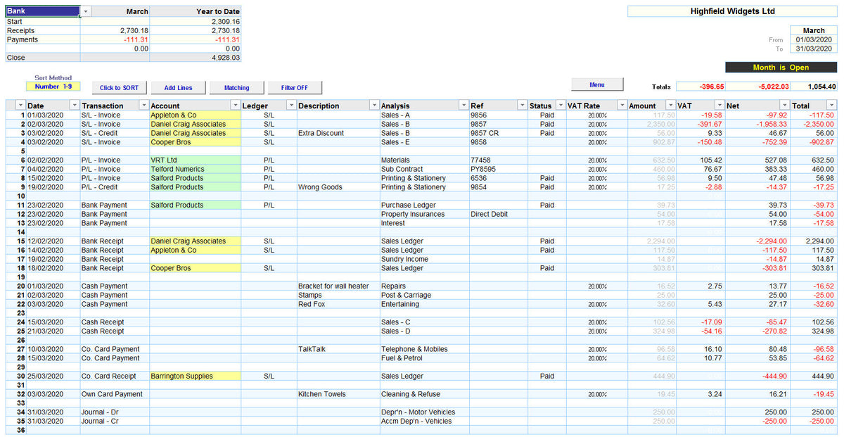 Excel Accounting Spreadsheet Templates - for experienced Bookkeepers