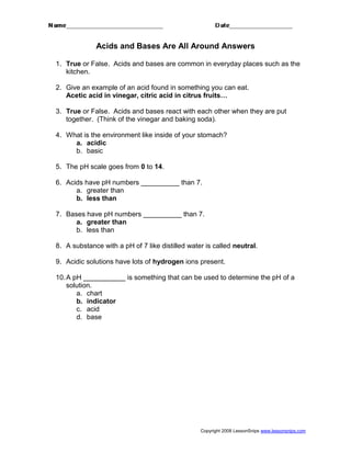 acid and base properties worksheet