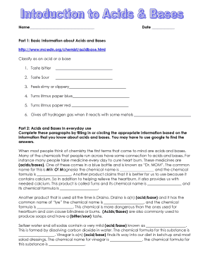 Introduction To Acids And Bases Worksheet - Fill and Sign ...