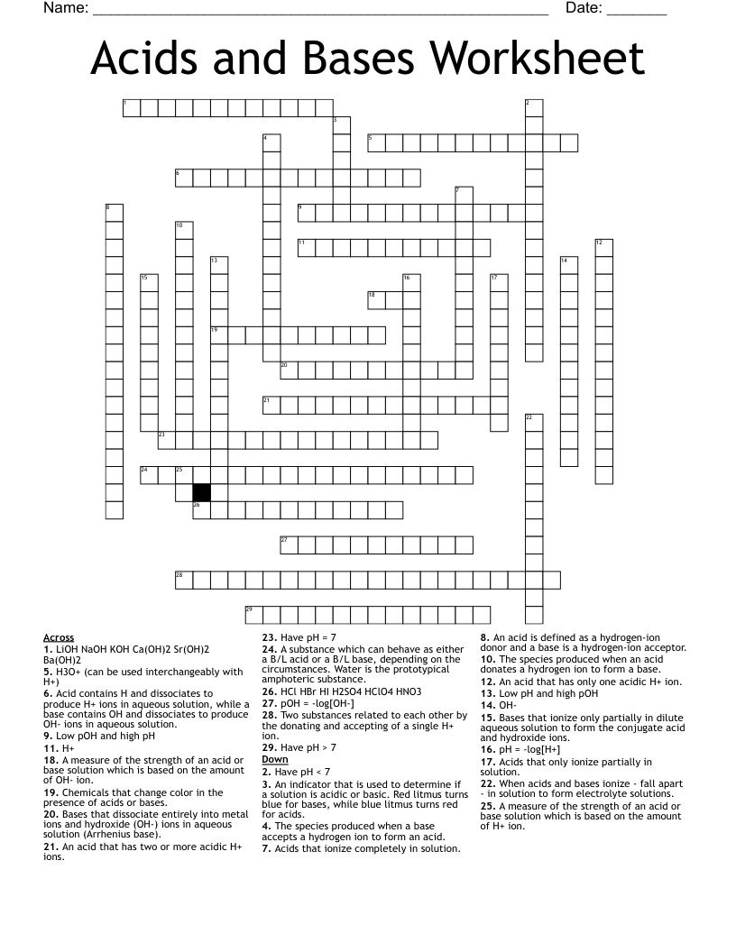 Acids and Bases Worksheet Crossword - WordMint