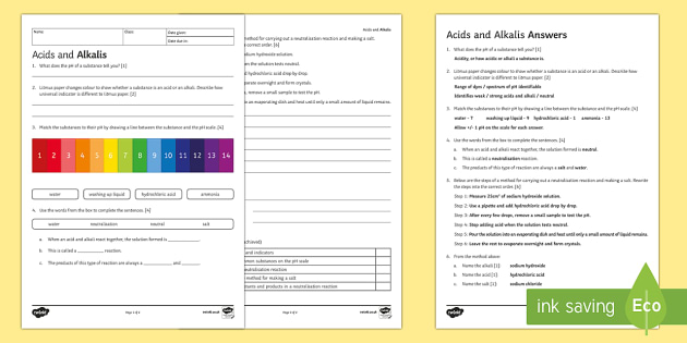 KS3 Acids and Alkalis Worksheet (teacher made) - Twinkl