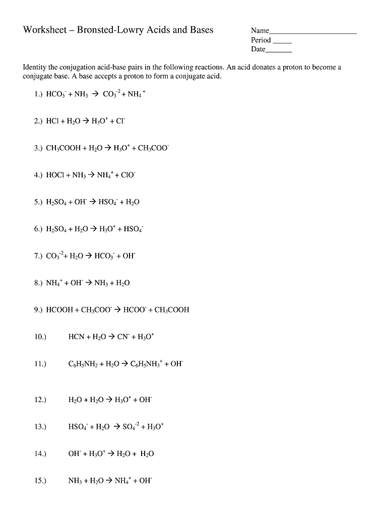 Bronsted Lowry Acid Base Worksheet - Fill Online, Printable ...