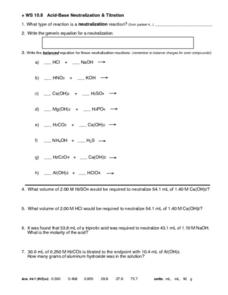 WS 10.8 Acid-Base Neutralization and Titration Worksheet for 10th ...