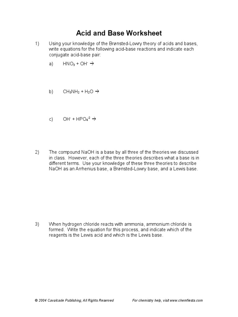acid base theories and worksheet