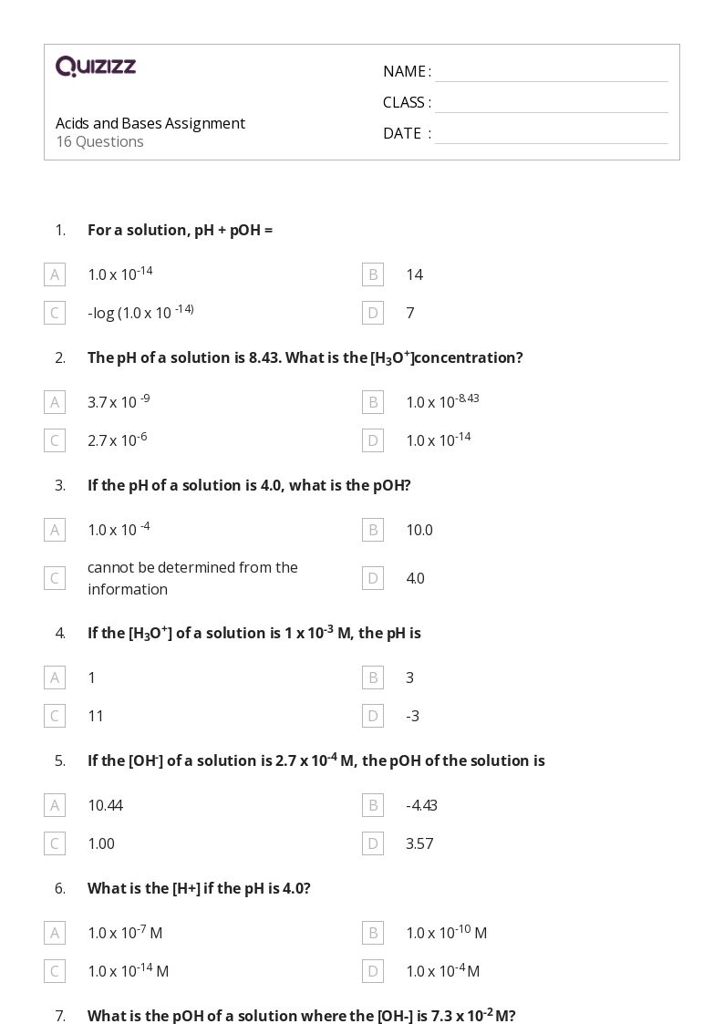 50+ Acids and Bases worksheets on Quizizz | Free &  Printable