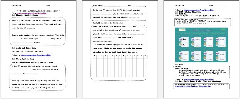 A Middle School Survival Guide: Acids, Bases, and pH Webquest