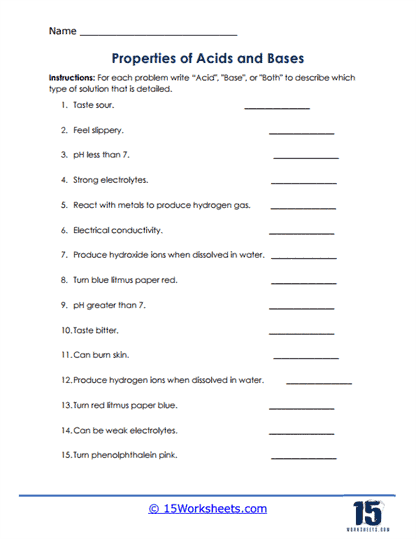acid base worksheet middle school
