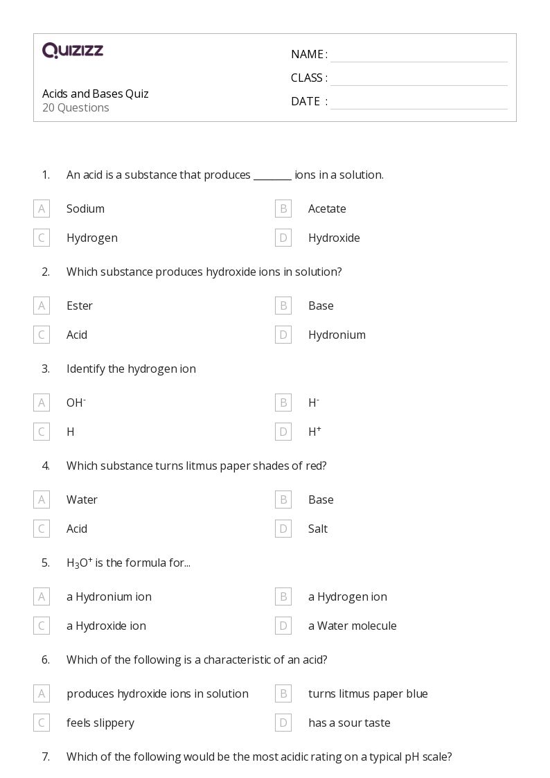 50+ Acids and Bases worksheets on Quizizz | Free &  Printable