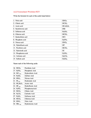 Acid Nomenclature Worksheet - Fill Online, Printable, Fillable ...