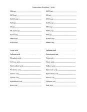 Nomenclature Worksheet - Acids Worksheet for 9th - 12th Grade ...