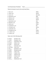 acid nomenclature worksheet