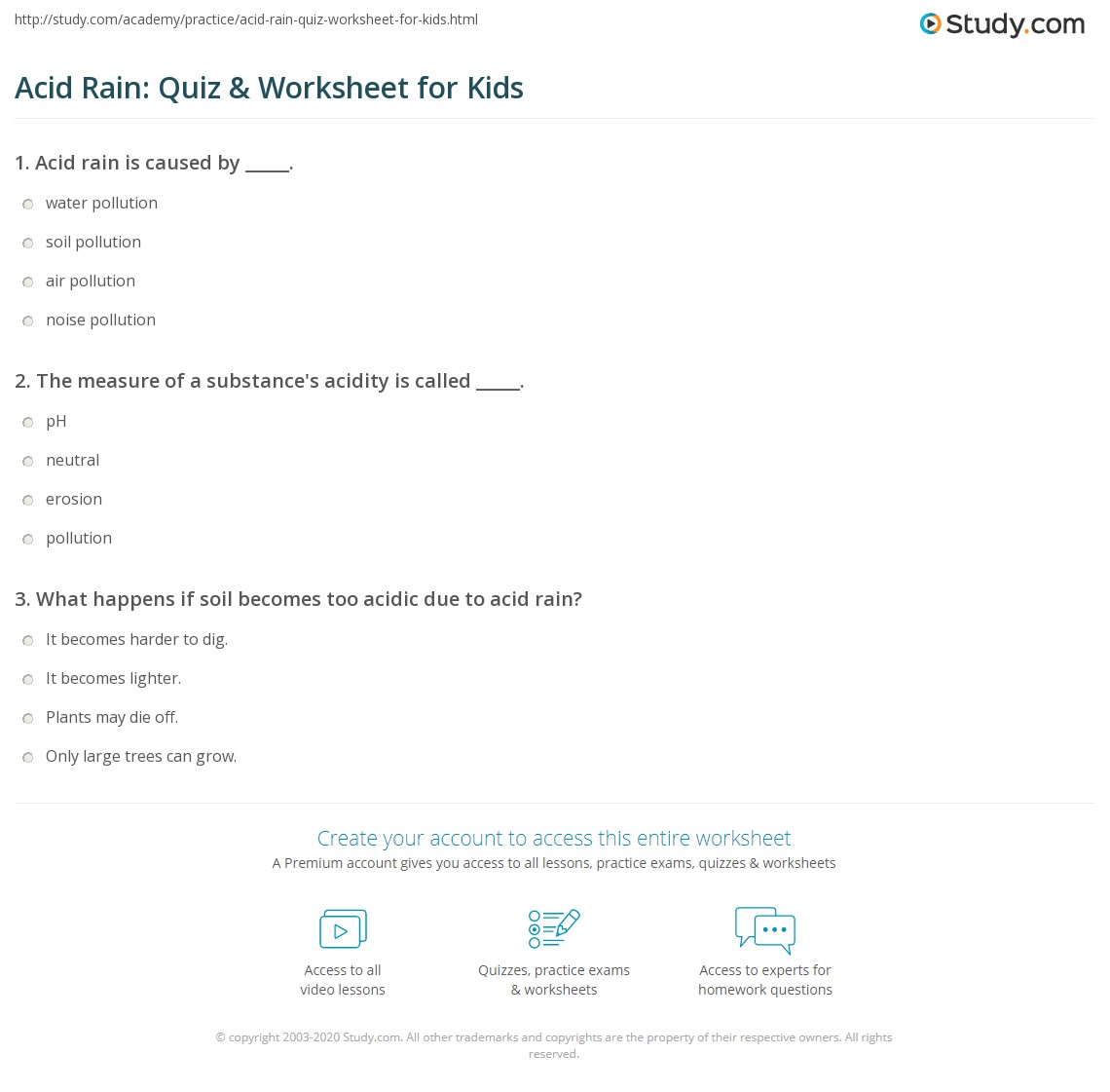 Acid Rain: Quiz &  Worksheet for Kids | Study.com