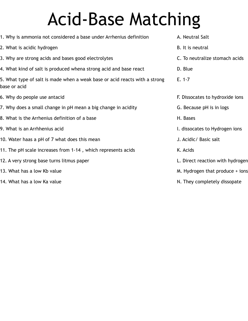 acids and bases worksheet answer key