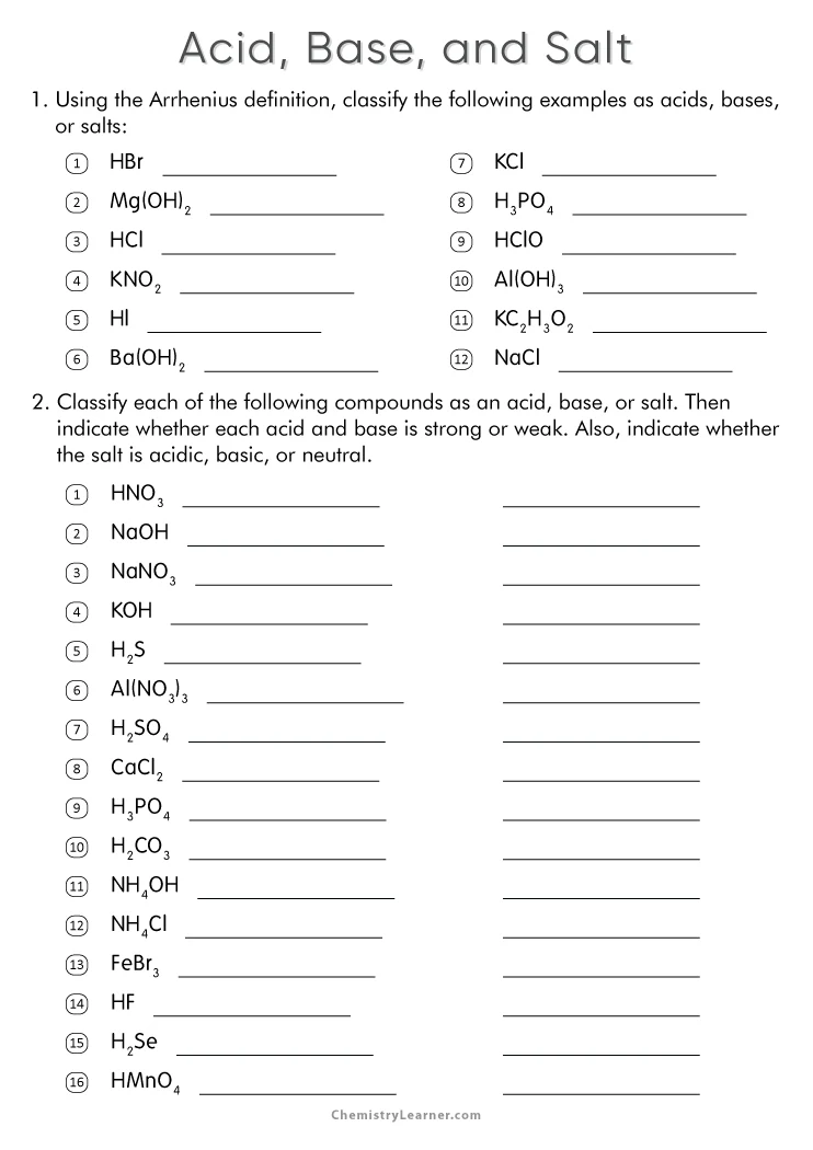 acids and bases worksheet answers