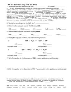 WS 10.5 Bronsted-Lowry Acid/Base Worksheet for 10th - 12th Grade ...