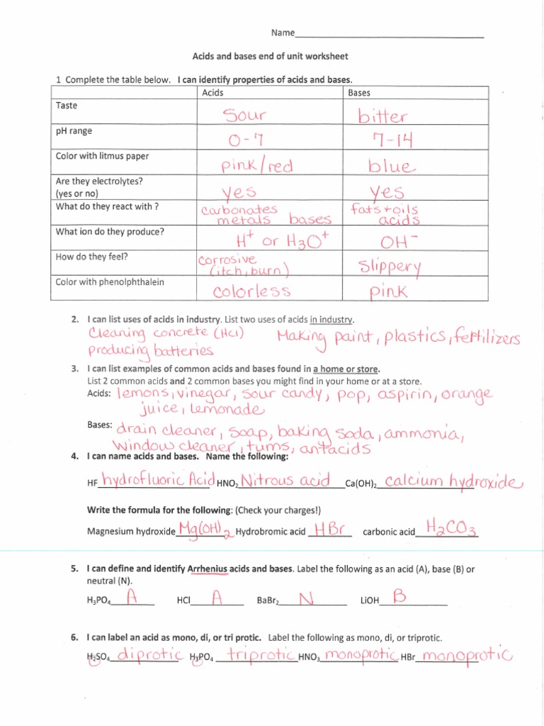 acids and bases worksheet pdf
