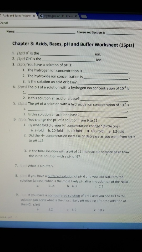 acids and bases worksheet pdf