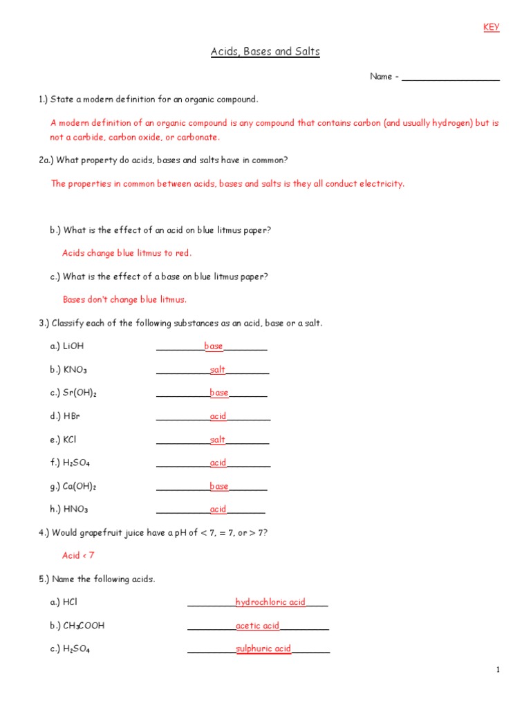 acids bases and salts worksheet answers