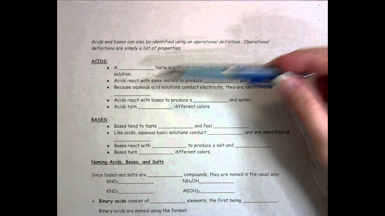 Worksheet Acids Bases and Salts
