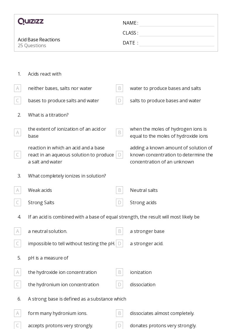 acids bases worksheet