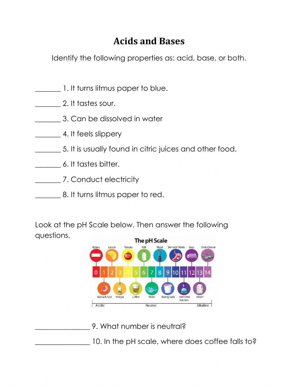 Acids and Bases worksheet  