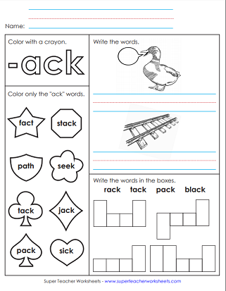 ack Word Family Printables Worksheets