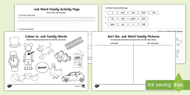 ack word family worksheet