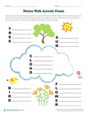 Nature Walk Acrostic Poems | Worksheet 