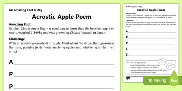 Acrostic Apple Poem Worksheet / Worksheet, worksheet