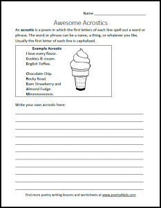 acrostic poetry worksheet