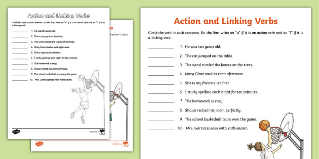 Action and Linking Verbs Activity (teacher made) - Twinkl