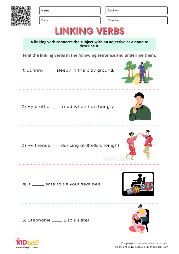 action and linking verbs worksheet