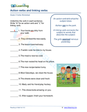 action linking and helping verbs worksheet