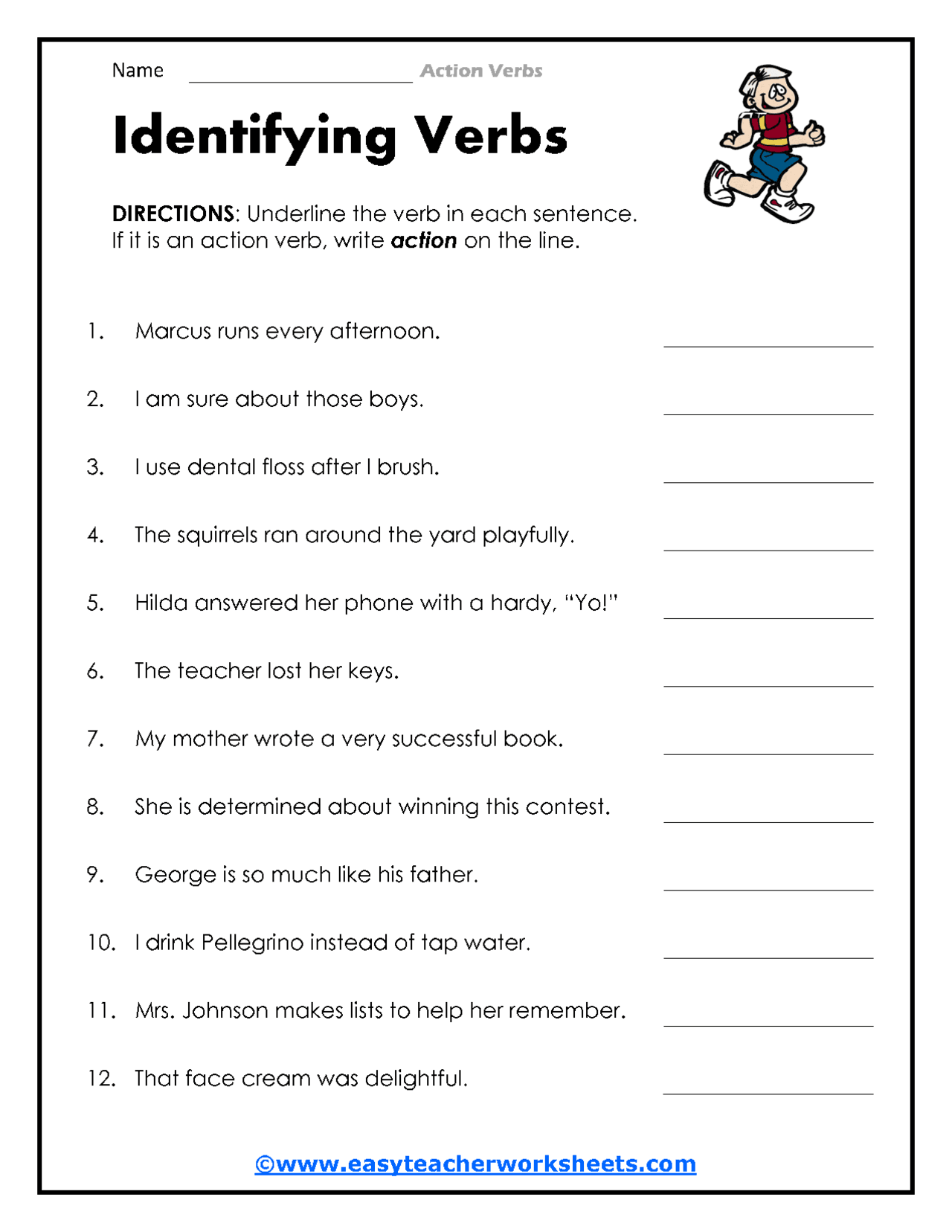 action verb and linking verb worksheet