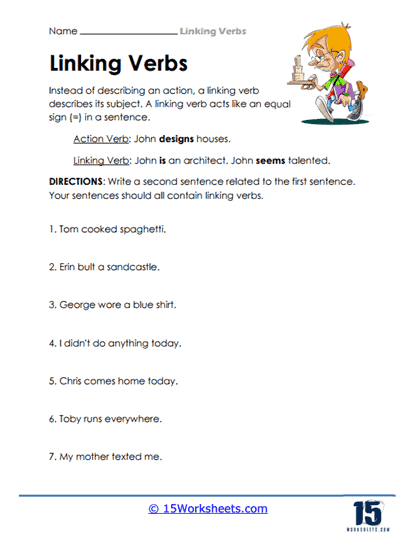 action verb and linking verb worksheet