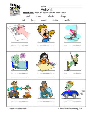 Identifying Action Words Worksheet  