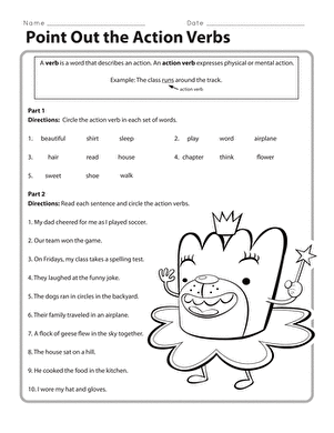 Point Out the Action Verbs | Worksheet 